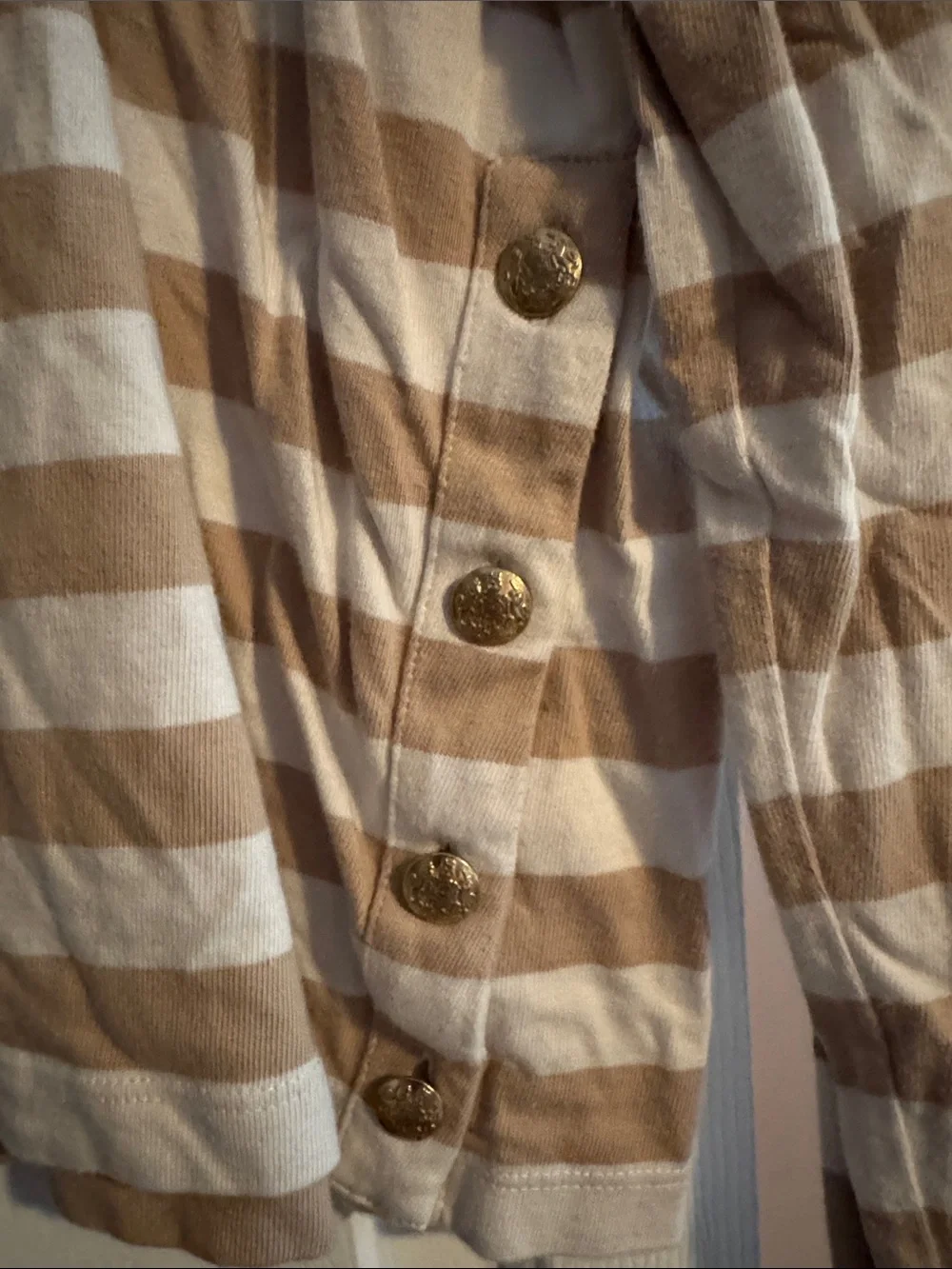 J. Crew Beige and White Striped Long-Sleeve Top